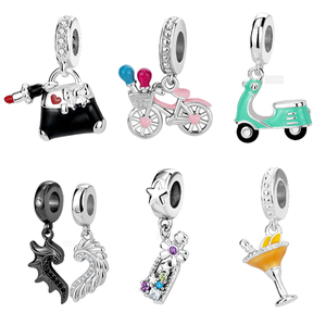 925 Sterling Silver Bicicleta Cocktail Encantos Moda Cubic Zircon Pingente Beads para Pulseira Jóias Fazendo Presente - Product Image 1