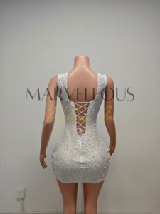 ชุดเดรสสั้นประดับเพชร MF Bling สำหรับงานวันเกิด ขายส่ง ชุดเดรสคลับสีทองแบบผูกเชือก ไซส์พลัส เสื้อผ้าผู้หญิงเซ็กซี่ - Product Image 3