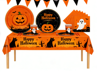 Ensemble de vaisselle jetable pour Halloween, fournitures de dîner pour les fêtes d'Halloween, ensemble de table jetable à thème citrouille, fournitures de fête