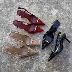 Nuove <span class=keywords><strong>scarpe</strong></span> da <span class=keywords><strong>sposa</strong></span> rosse con Slingback da <span class=keywords><strong>donna</strong></span> tacchi alti francesi con cinturino rosso e vino sandali con tacco alto vuoti - Product Image 1