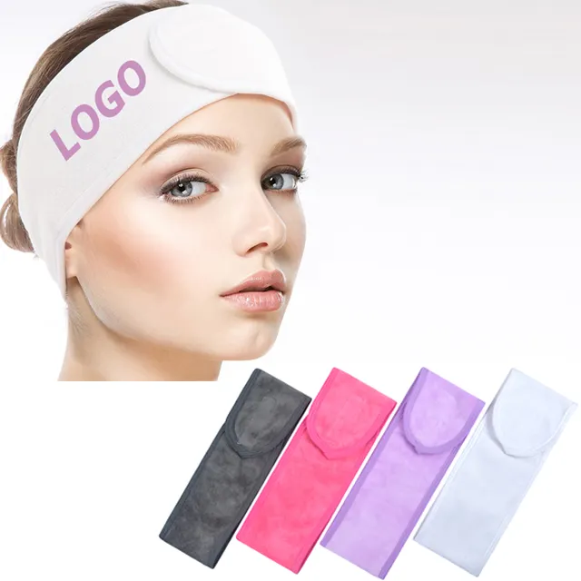 Custom Microfiber Terry Towel Stretch Facial Hair Band Shower Make up Headbands Elastic Spa Head Bands