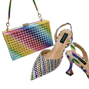 2024 Sandalias planas de cristal para mujer, bolsos de mujer, zapatillas, zapatos y bolso, conjunto a juego de zapatos