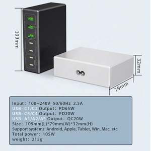 105W GaN 7 en 1 Multi <span class=keywords><strong>USB</strong></span> tipo <span class=keywords><strong>C</strong></span> PD3.0 adaptador de Cargador rápido para <span class=keywords><strong>MacBook</strong></span> Pro Air HP Lenovo Samsung iPhone Laptop Tablet Phone - Product Image 3