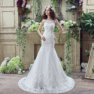 Vestidos de Novia Jancember LSMQ62 de Encaje, Estilo Sirena, Cuello Redondo, Sin Mangas, Nueva Colección 2024 - Product Image 2