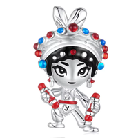 Perle de charme en argent sterling S925 à la mode, motif danse Yingge, style chinois Wu Song, perle lâche à enfiler pour DIY