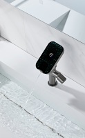 Robinet de lavabo gris à affichage numérique, design moderne et tendance, durable, anti-corrosion, à poignée unique avec étagère de rangement