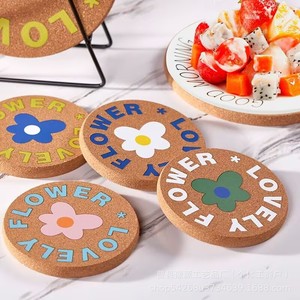 Lovely Flower Cork Coasters Round Heat Resistant <b>Mats</b> For Cups <b>Plates</b> And Pots With Floral Design - Product Image 2