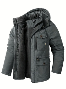 Veste d'hiver à capuche épaisse et chaude pour hommes en livraison directe, veste cargo décontractée chic à plusieurs poches - Product Image 4