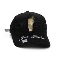 Casquette de baseball ethnique personnalisable à 5 panneaux avec broderie, épinglette en métal et strass, logo personnalisé, en coton et daim, avec boucle en cuivre doré, modèle quatre