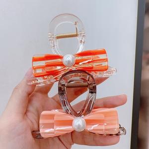 Barrette à cheveux en acrylique de style coréen, nœud papillon rose pour filles, pince à cheveux arrière, pince à cheveux colorée, barrette pour filles - Product Image 2