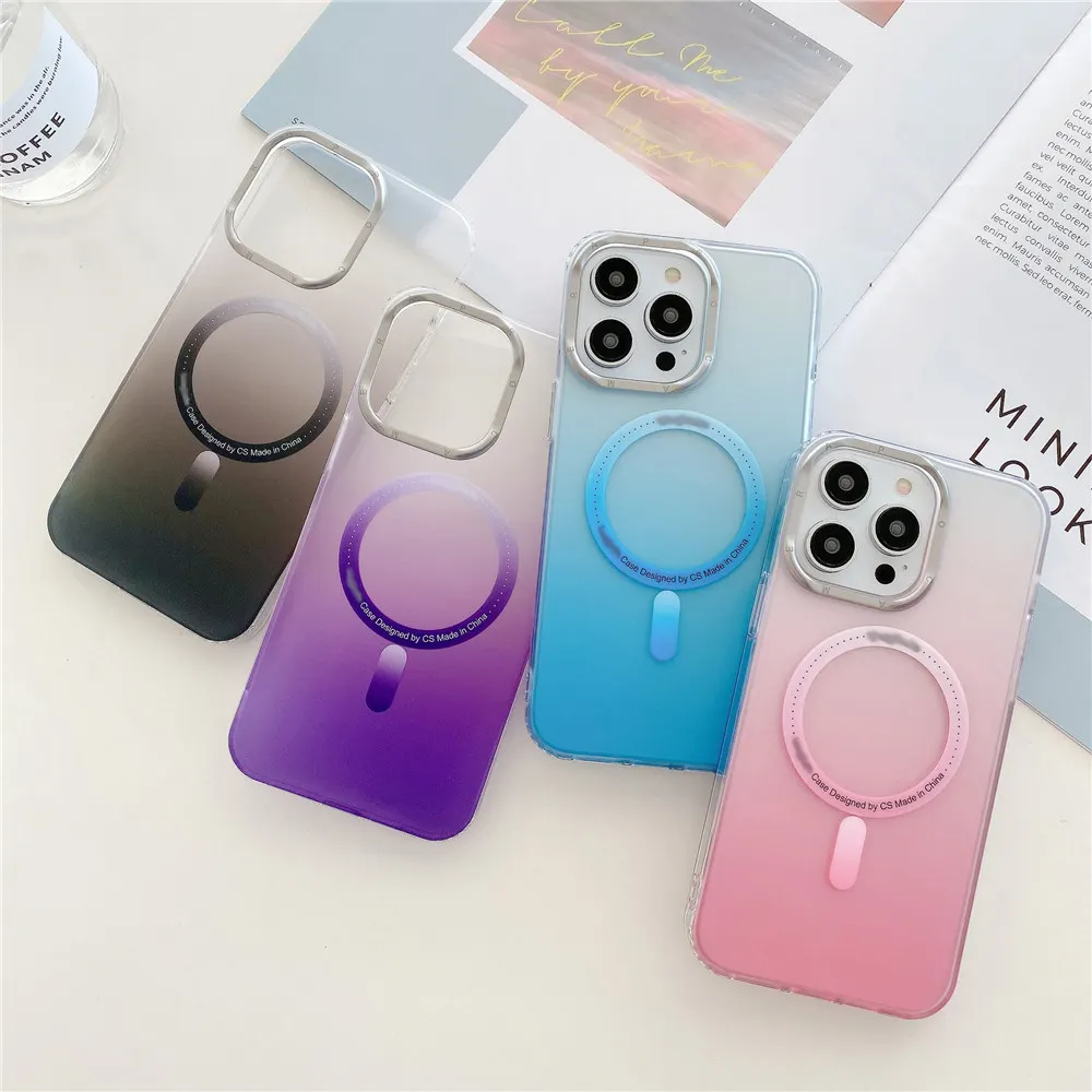 New Products Color gradient Magnetic Wireless Charging Clear Phone Case Cover For iPhone 14 13 12 Pro Max Plus