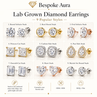 Boucles d'oreilles clous personnalisées en diamant de laboratoire IGI D VVS 0,5 ct 1 ct 2 carats Or 10K 14K 18K Poire Rond Ovale Halo Cadeau de Mariage Anniversaire