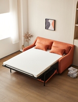 Sofá Cama Seccional Plegable Moderno de Tela Naranja, Convertible 2 en 1, Sofá de Dos Plazas, Colchón de Esponja, Ideal para Espacios Pequeños