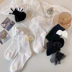 Women's Mid-Calf <b>Socks</b> Black White Cute Wings Lace Trim Breathable Sweat Absorbing Cotton <b>Polyester</b> Blend Regular Casual <b>Socks</b> - Product Image 3
