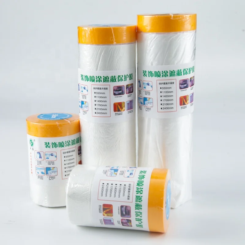 UJANG Pre Taped Plastic Painter Painting Film Decoration Light Weight HDPE Speedy Masking Film With Tape Roll For Car