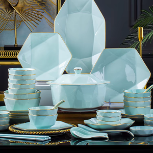 2025 nóng Bán bộ đồ ăn Đặt bát tấm ánh sáng sang trọng màu sứ Bộ đồ ăn bằng gốm - Product Image 5