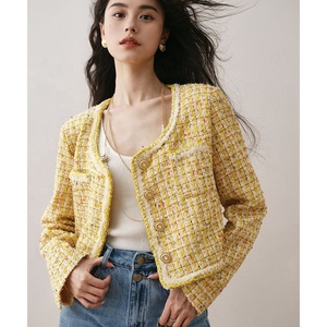 Primavera e autunno nuovo piccolo <span class=keywords><strong>cappotto</strong></span> profumato <span class=keywords><strong>giallo</strong></span> per il senso avanzato delle donne squisito Mini Top corto in stile francese - Product Image 2