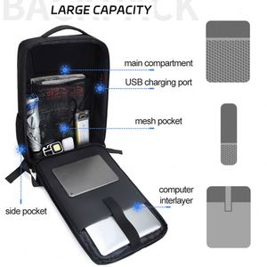 New Design Unisex Laptop <b>Backpack</b> USB Smart Feature EVA Hard Shell Zipper Closure <b>Black</b> Waterproof Business Travel Bag Oxford - Product Image 2