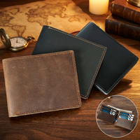 Dompet Lipat Minimalis Kulit Crazy Horse MARRANT untuk Pria, Tempat Kartu Kredit Kulit, Dompet Kulit Asli untuk Pria