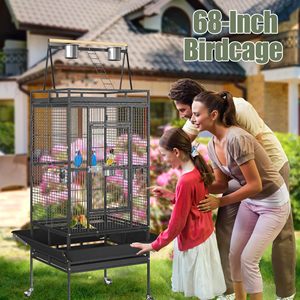 Jaula para Loros con Techo Abierto y Gimnasio de Juegos, <span class=keywords><strong>Hábitat</strong></span> Móvil de Metal para Aves con Ruedas, Bandeja Deslizante para Desechos para una Fácil Limpieza Diaria - Product Image 1
