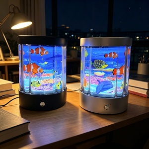 JSD 360 °   Lampe de nuit océanique rotative en forme de cylindre, lampe de projection LED d'<span class=keywords><strong>aquarium</strong></span> simulé, double alimentation USB et batterie, lampe d'ambiance pour enfants - Product Image 2