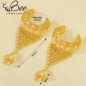 Pulseras de Lujo al por Mayor con Anillo en Oro de 24K Estilo Dubái para Mujer, Brazalete con Dijes para Boda India, Joyería - Product Image 5