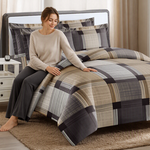 Poland Stock Modern Geometric <b>Patchwork</b> <b>Bedding</b> Set Brown Grey Polyester Duvet Cover for EU Dropshipping - Product Image 2