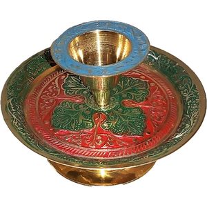 PARIJAT HANDICRAFT Traditional Chamberstick Shape Candlestick Holder Blue <b>Red</b> Taper <b>Candles</b> Christmas Tabletop Fits Standard - Product Image 5