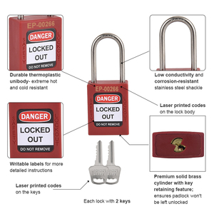 Cadenas <span class=keywords><strong>de</strong></span> câble Elecpopular, cylindres <span class=keywords><strong>de</strong></span> sécurité à clé maîtresse, qualité industrielle avec codage laser et étiquettes suspendues - Product Image 4