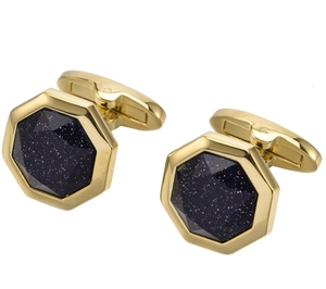 Boutons de manchette hexagonaux personnalisés en pierre d'or bleue, motif étoile galaxie argentée, en pierres semi-précieuses, pour hommes, formels, marque privée, OEM, ODM - Product Image 4