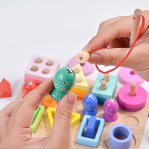 Nuovi <span class=keywords><strong>stili</strong></span> giocattolo educativo forme geometriche in legno Sorter giocattolo gioco di pesca blocchi impilabili in legno - Product Image 5