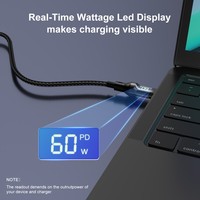 Cable de carga rápida de alta calidad de fabricante tipo C PD 60W transferencia de datos USB C adaptador de corriente teléfono móvil con pantalla LCD