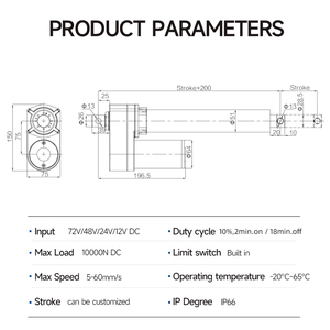 12V Micro tuyến tính thiết bị truyền động với cảm biến vị trí cho <span class=keywords><strong>Tracker</strong></span> năng lượng mặt trời IP65 12V 24V DC điện lớn 12000n tuyến tính thiết bị truyền động - Product Image 2