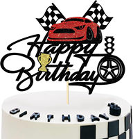 Décoration de gâteau d'anniversaire de voiture de course, décoration de gâteau rapide pour voiture de course, drapeau à damiers, décoration de fête pour enfants, garçon, fille