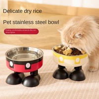 Gamelle antidérapante pour chat, design pantalon mignon, protection du cou, gamelle surélevée en acier inoxydable pour animaux de compagnie