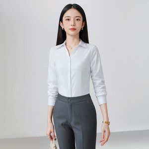 Women's Long Sleeve Shirt Light Blue Solid Color No-Wrinkle Polyester Workwear Comfortable Office Uniform - Product Image 2