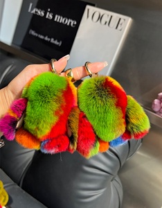 Mới đến thỏ Keychain Vòng Fluffy lông thú thật pompon Bunny đính móc chìa khóa món quà quyến rũ dễ thương vòng chìa khóa trên túi chìa khóa xe Mặt dây chuyền - Product Image 3
