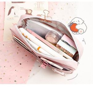 Canvas Pencil Case Cute Animal Badge Pink Pencil Cases Large <b>School</b> Pencil <b>Bags</b> for Maiden Girl Stationery Supplies - Product Image 2