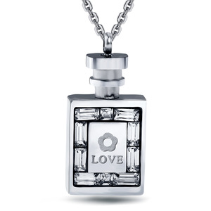 Colgante de botella de perfume con incrustaciones de circonita, grabado de amor, collar de acero de titanio para mujer, regalo de San Valentín - Product Image 1