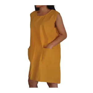 ชุดมินิเดรสแขนกุด เสื้อผ้าผู้หญิง ผลิตในประเทศไทย ชุดเดรสลําลองสีเหลืองล้วน เสื้อผ้าผู้หญิง สินค้าขายดี