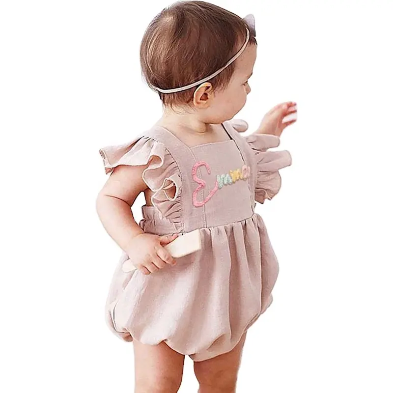 Quickly ship a custom name embroidered Summer Newborn Infant Baby Girls Romper + Headband
