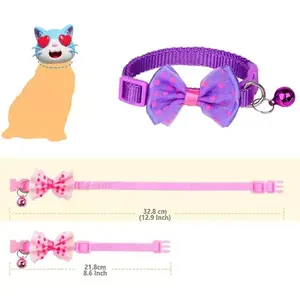 Elegante Collar para Gato Azul con Lazo de Lunares y Campana, Material de Poliéster, Cierre de Hebilla, Talla Pequeña, para Todas las Estaciones, para Gatos - Product Image 5