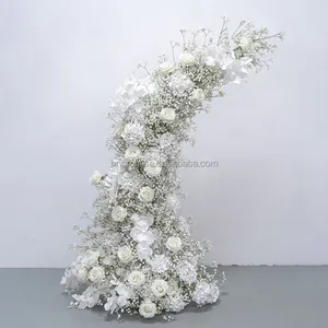 Babysbreath Flower Row Arch Stand With Silk Flowers For Wedding Backdrop Decoration