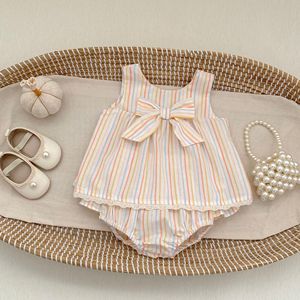 Conjunto de Ropa de Verano PP2026 para Bebés <span class=keywords><strong>y</strong></span> Niños Pequeños, Camisa a Rayas con Nudo <span class=keywords><strong>y</strong></span> Pantalones, 2 Piezas, Venta al Por Mayor - Product Image 5
