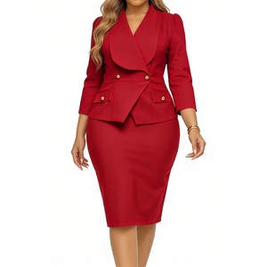 เดรสทรงบอดี้คอนสไตล์เบลเซอร์สำหรับผู้หญิง - เดรสเปปลัมแขน 3/4 สำหรับงานทางการ แฟชั่นชุดเดรสผู้หญิงแอฟริกัน - Product Image 2