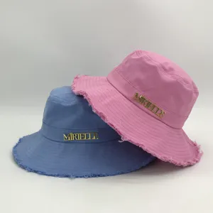 Chapéu balde de algodão personalizado com logotipo de metal chapéu balde de um lado chapéu ao ar livre
