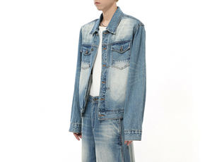 Costume en jean bleu délavé à l'acide à la mode de haute rue coupe ample personnalisée <span class=keywords><strong>2</strong></span> pièces veste et pantalon en jean ensembles en jean blanc homme conception à faible quantité minimale de commande - Product Image 3