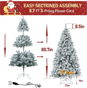 Albero di Natale Artificiale Pino Innevato 6 Piedi con Base, Decorazione Natalizia Bianco Neve - Product Image 2