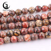 Zhe Ying 6/8/10mm perles de jaspe léopard rouge Bracelet jaune perles de pierre naturelle pour la fabrication de bijoux perles de ryolite naturelles