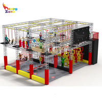 Équipement d'aventure certifié sécurité commerciale pour parcours d'obstacles Ninja Warrior à double niveau pour parcs d'attractions intérieurs avec trampolines